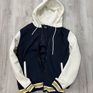 Navy & beige varsity zip up jacket